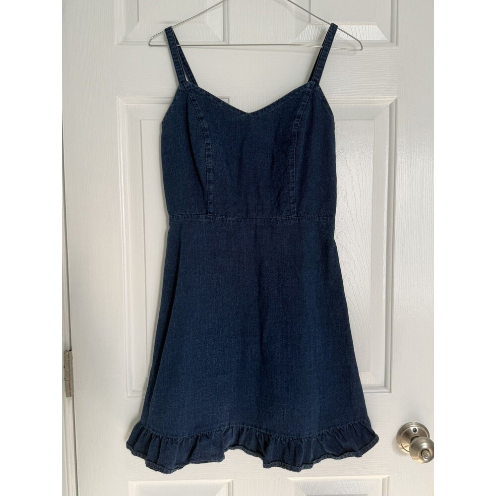 Old Navy Denim Ruffle Hem Dress Western Coastal Cowgirl Cottagecore Cotton Small